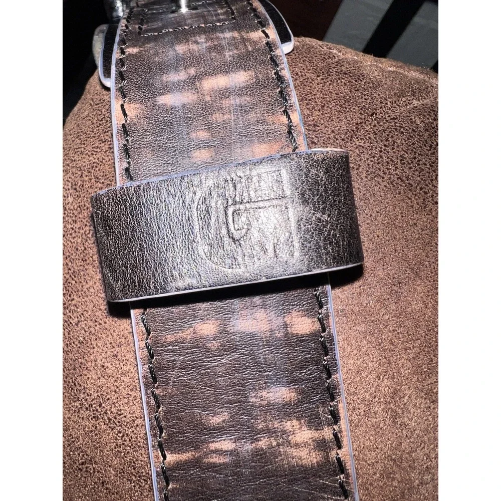 Burton Snowboard 100% Leather Belt Brown Rectangle Buckle Rare Size S/M 31-36